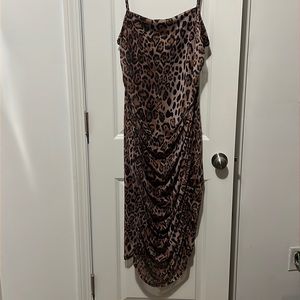 Ruched Leopard Midi Dress